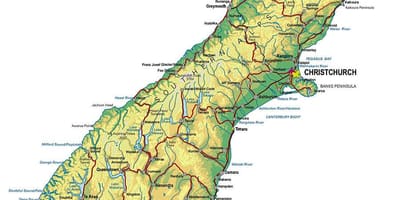 Карта на нов зеланд, јужна островот патување